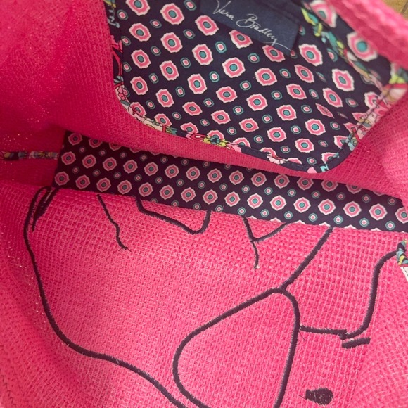 Vera Bradley Tote Bag Pink Raffia Elephant Charm Beach Travel - Picture 8 of 9